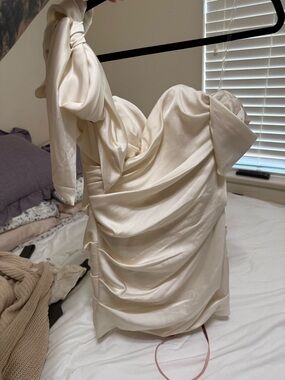 House of CB One-Shoulder Satin Dress in Ivory